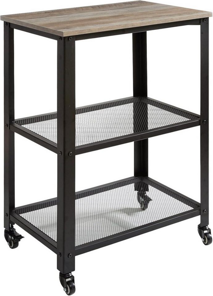 LuxusKollektion Ablagetisch Servierwagen mit Rollen 3 Ablagen 60x40x81cm Stahl Holz von LuxusKollektion