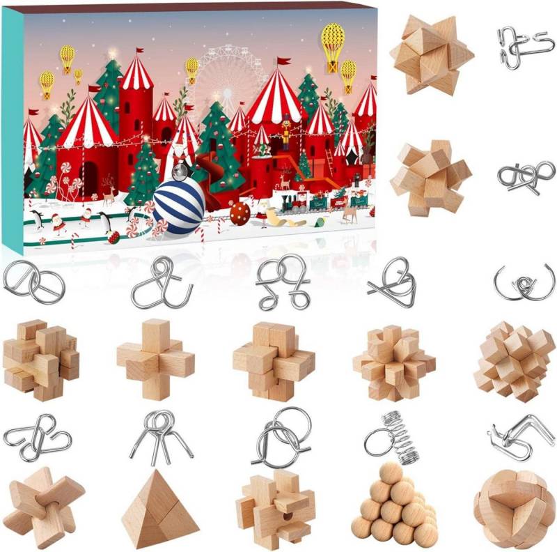 LuxusKollektion Adventskalender Adventskalender 2024-Puzzle Weihnachts-Countdown Metall-Holz-Rätsel von LuxusKollektion