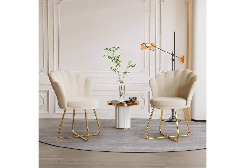 LuxusKollektion Armlehnstuhl Polstersessel Esszimmerstuhl Samt Metallbeine 2er Set beige LuxusKollektion Armlehnstuhl Polstersessel Esszimmerstuhl Samt Metallbeine 2er Set beige von LuxusKollektion