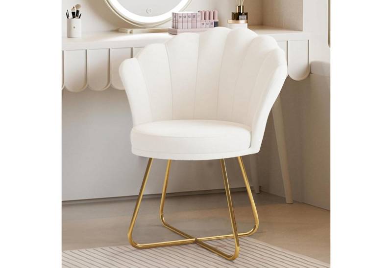 LuxusKollektion Armlehnstuhl Polstersessel Samt Blütenblatt Metallbeine Gold 150kg Weiß LuxusKollektion Armlehnstuhl Polstersessel Samt Blütenblatt Metallbeine Gold 150kg Weiß von LuxusKollektion