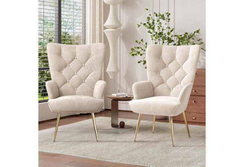 LuxusKollektion Armlehnstuhl Sessel Polsterstuhl Metallbeine Wohnzimmer 150kg Beige 2er-Set von LuxusKollektion