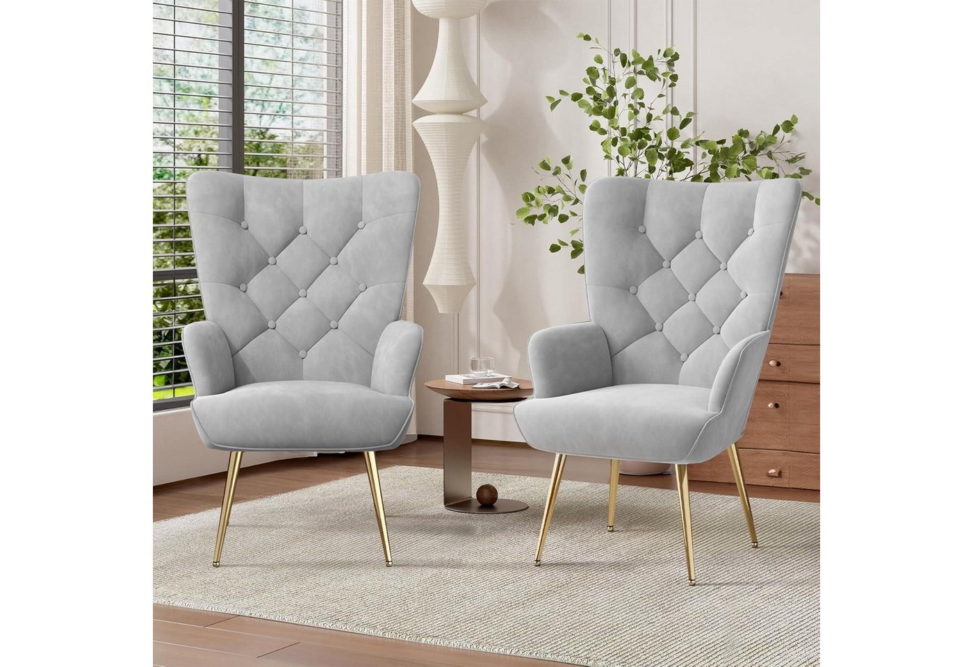 LuxusKollektion Armlehnstuhl Sessel Polsterstuhl Schminktischstuhl Metallbeine 150KG Graue 2er-Set von LuxusKollektion