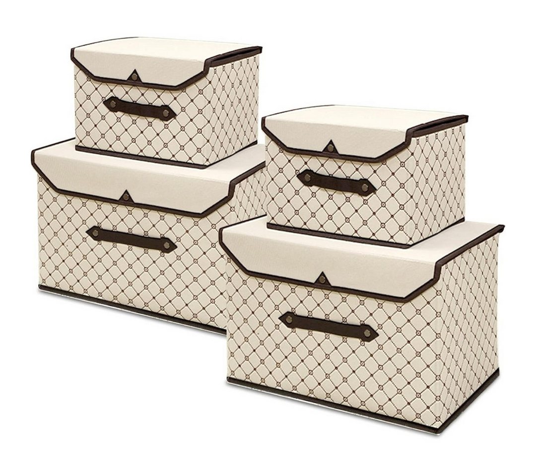 LuxusKollektion Aufbewahrungsbox Faltbare Stoffboxen 4er Set Beige Karo Aufbewahrung Kleidung Spielzeug von LuxusKollektion