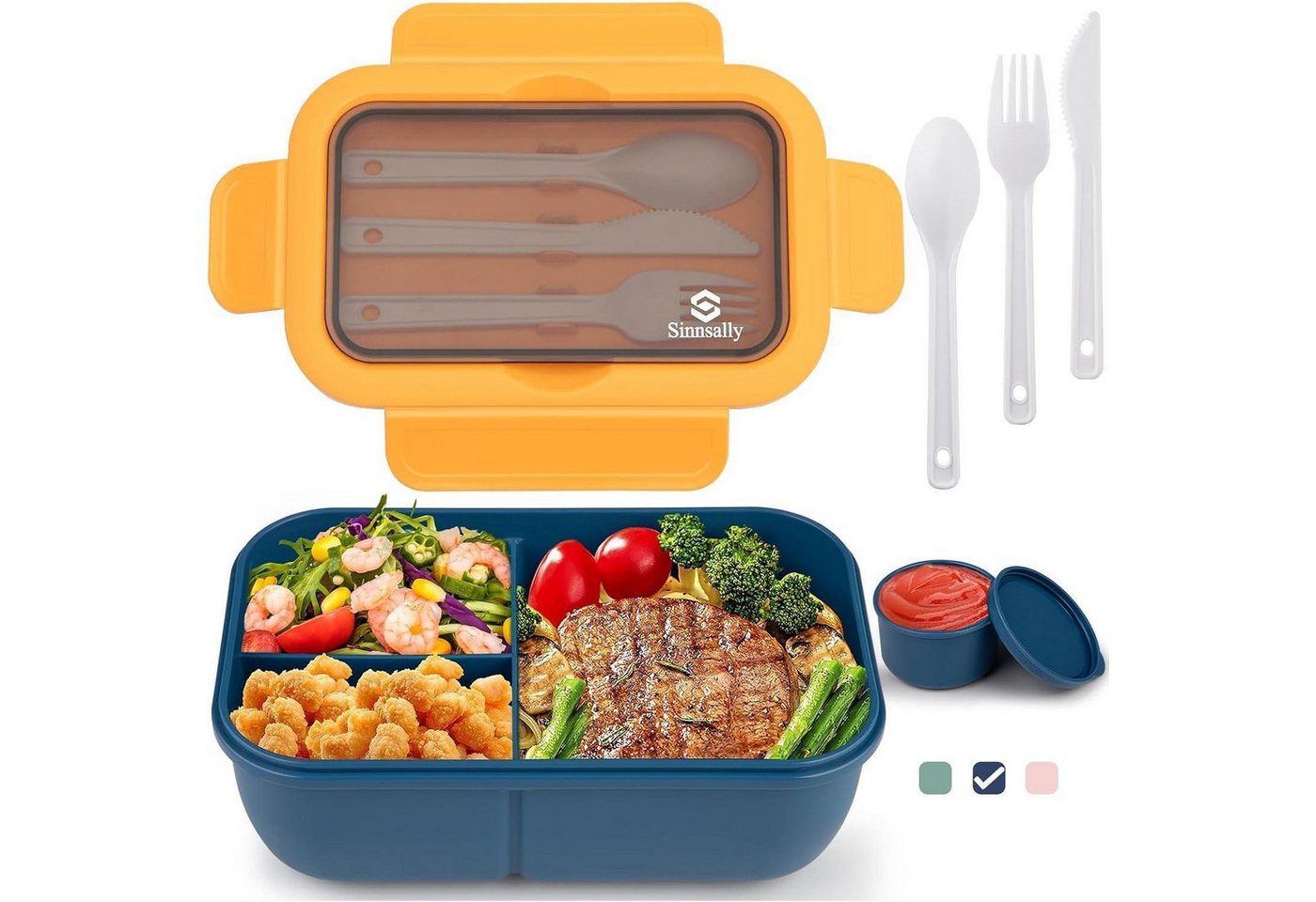 LuxusKollektion Aufbewahrungsbox Lunchbox 1250ml Fächer Brotdose Bento Besteck Erwachsene Bule von LuxusKollektion