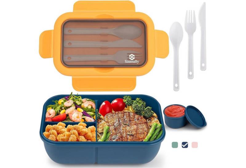 LuxusKollektion Aufbewahrungsbox Lunchbox 1250ml Fächer Brotdose Bento Besteck Erwachsene Bule von LuxusKollektion