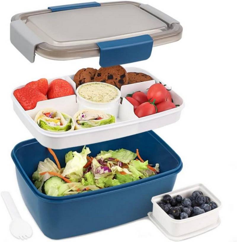 LuxusKollektion Aufbewahrungsbox Lunchbox Erwachsene 2000ML Bento Box mit Fächern Salatbox to Go Blau von LuxusKollektion