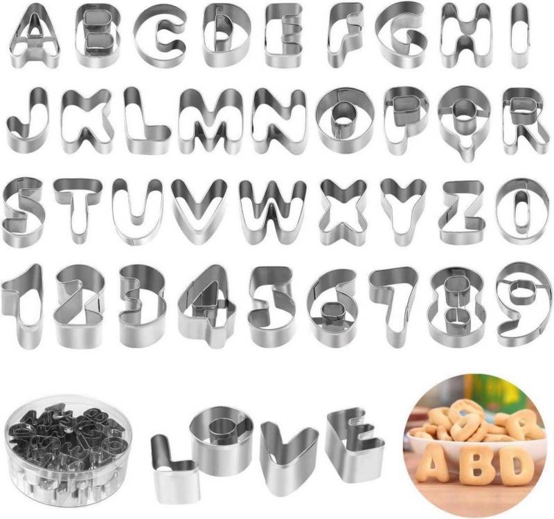 LuxusKollektion Back-Set 36 Ausstechformen Buchstaben Alphabet Edelstahl Aufbewahrungsbox von LuxusKollektion