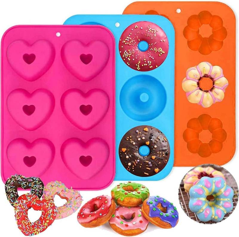 LuxusKollektion Back-Set 3er Set Silikon Donut Backformen 6 Hohlräume Antihaft Hitzebeständig von LuxusKollektion