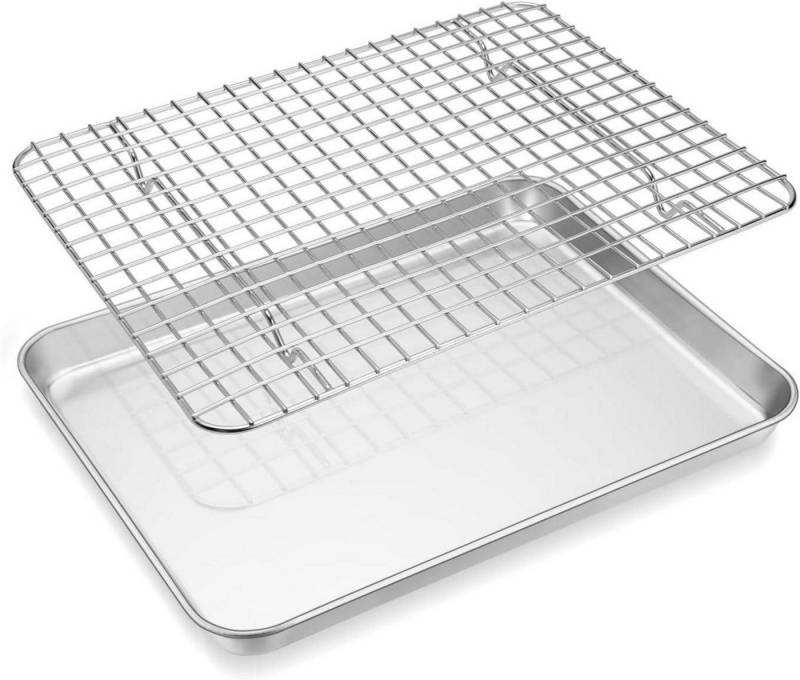LuxusKollektion Back-Set Backblech mit Abkühlgitter Edelstahl Rechteckig Backform Ofenblech von LuxusKollektion