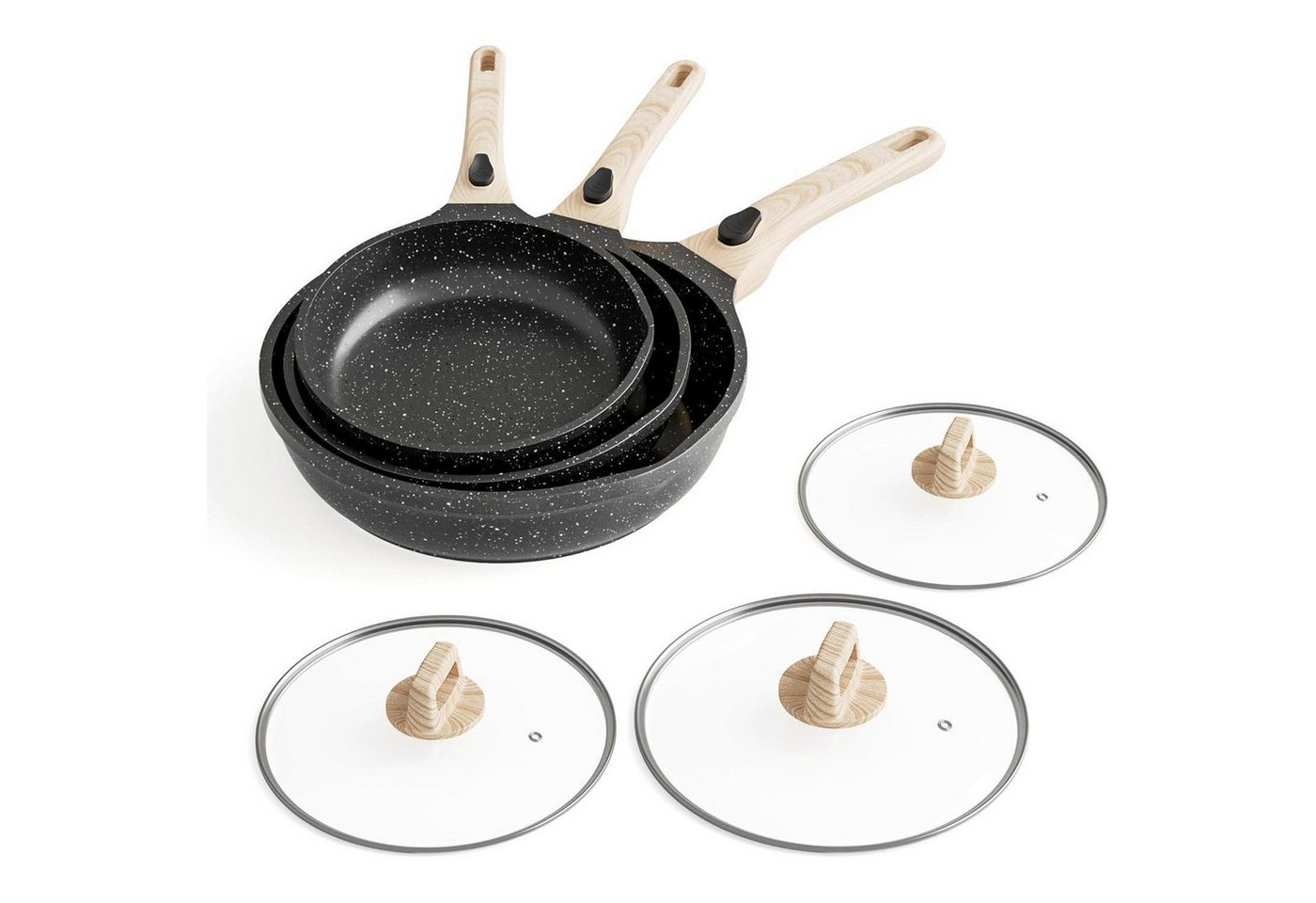 LuxusKollektion Back-Set Bratpfannen Antihaft Induktion Abnehmbare Griffe 20 24 3PCS+Lids Black LuxusKollektion Back-Set Bratpfannen Antihaft Induktion Abnehmbare Griffe 20 24 3PCS+Lids Black von LuxusKollektion