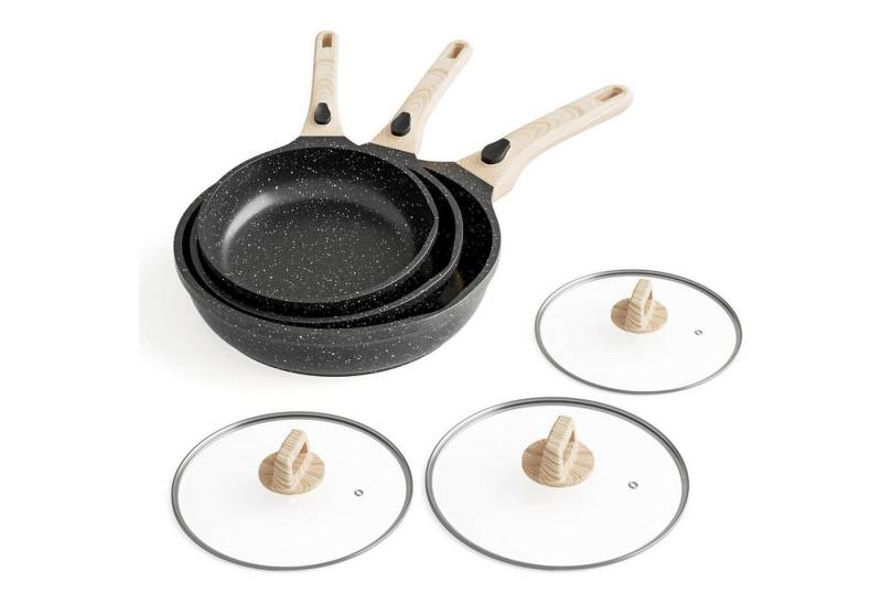 LuxusKollektion Back-Set Bratpfannen Antihaft Induktion Abnehmbare Griffe 20 24 3PCS+Lids Black von LuxusKollektion