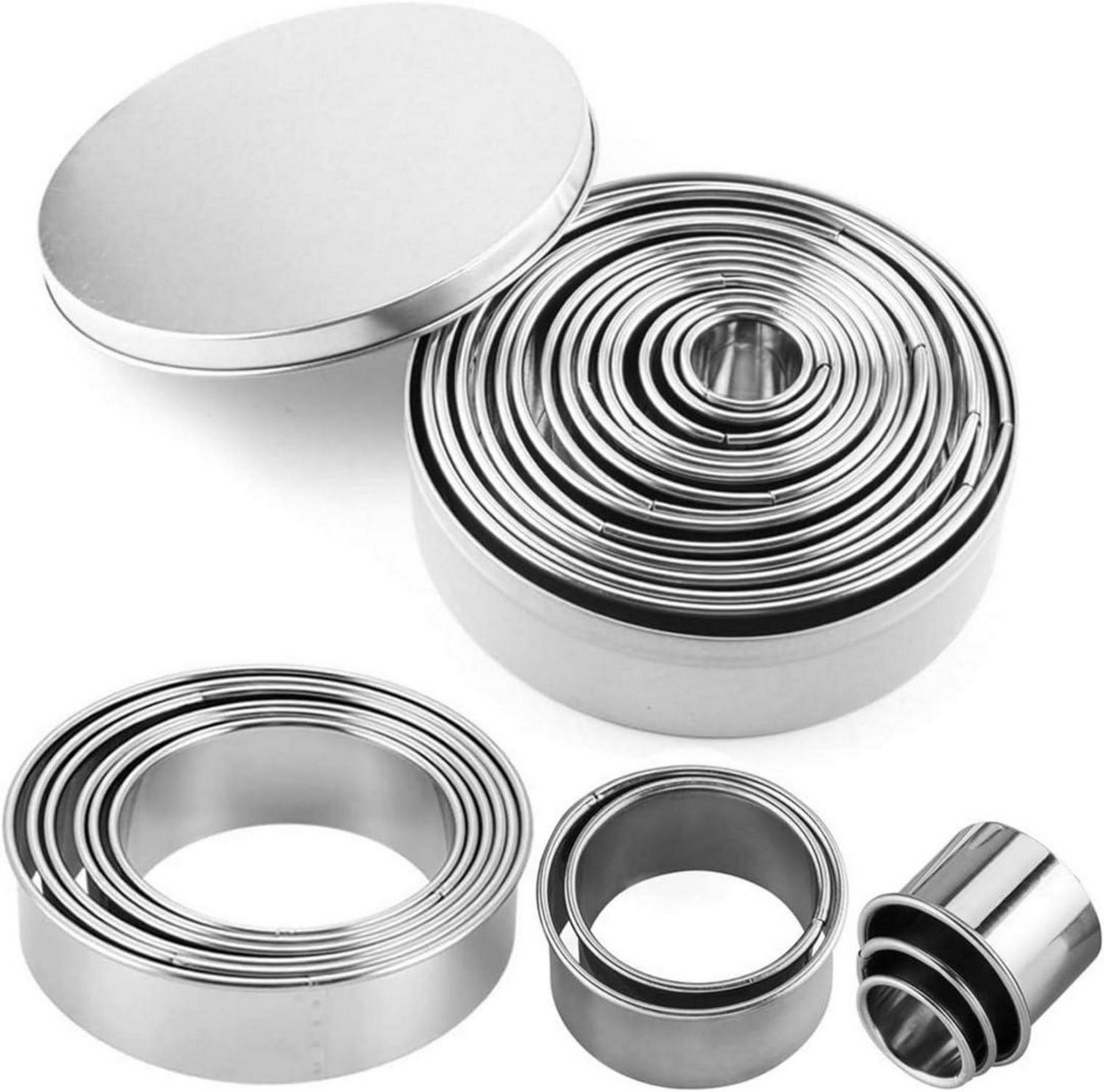 LuxusKollektion Back-Set Plätzchen Ausstecher Rund 12 Stück Ausstechform Edelstahl von LuxusKollektion