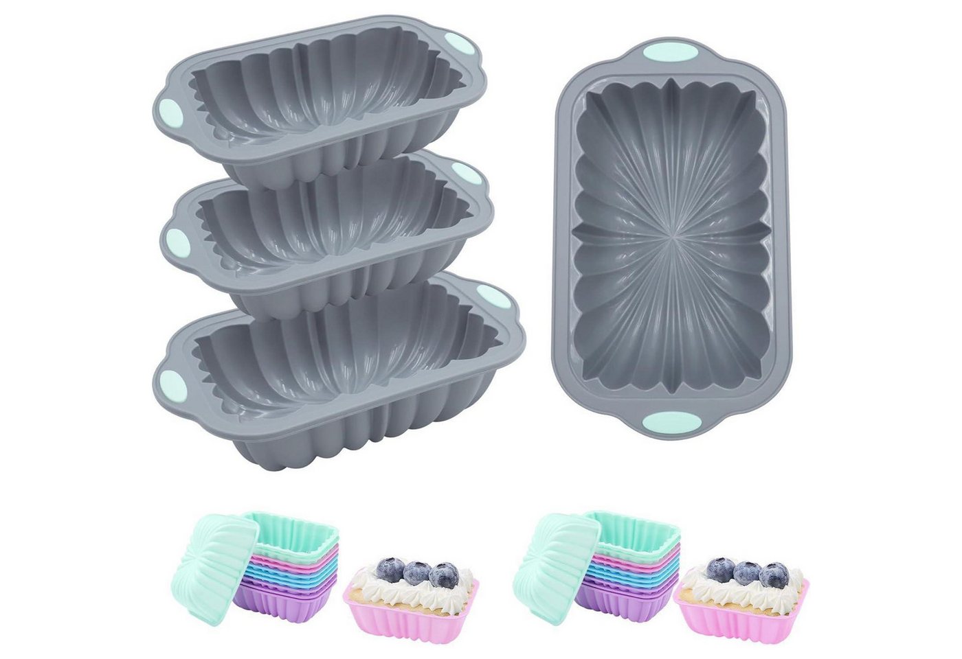 LuxusKollektion Back-Set Silikon Backformen antihaft Brot Kuchen 28 Pieces Light Grey von LuxusKollektion