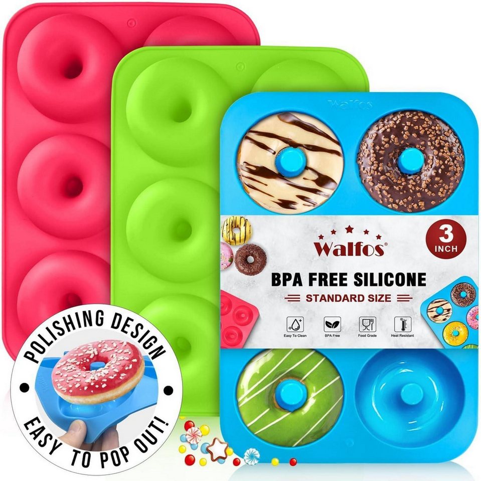 LuxusKollektion Back-Set Silikon Donut Backform Antihaft Backblech 6 Cup Regular Donut Pan 3er von LuxusKollektion