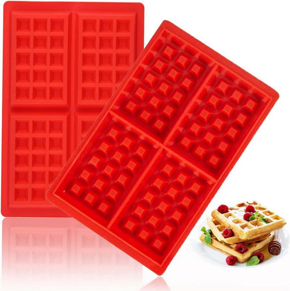 LuxusKollektion Back-Set Silikon Waffelform Backform 2 Stück Herz Rechteckig Rot von LuxusKollektion