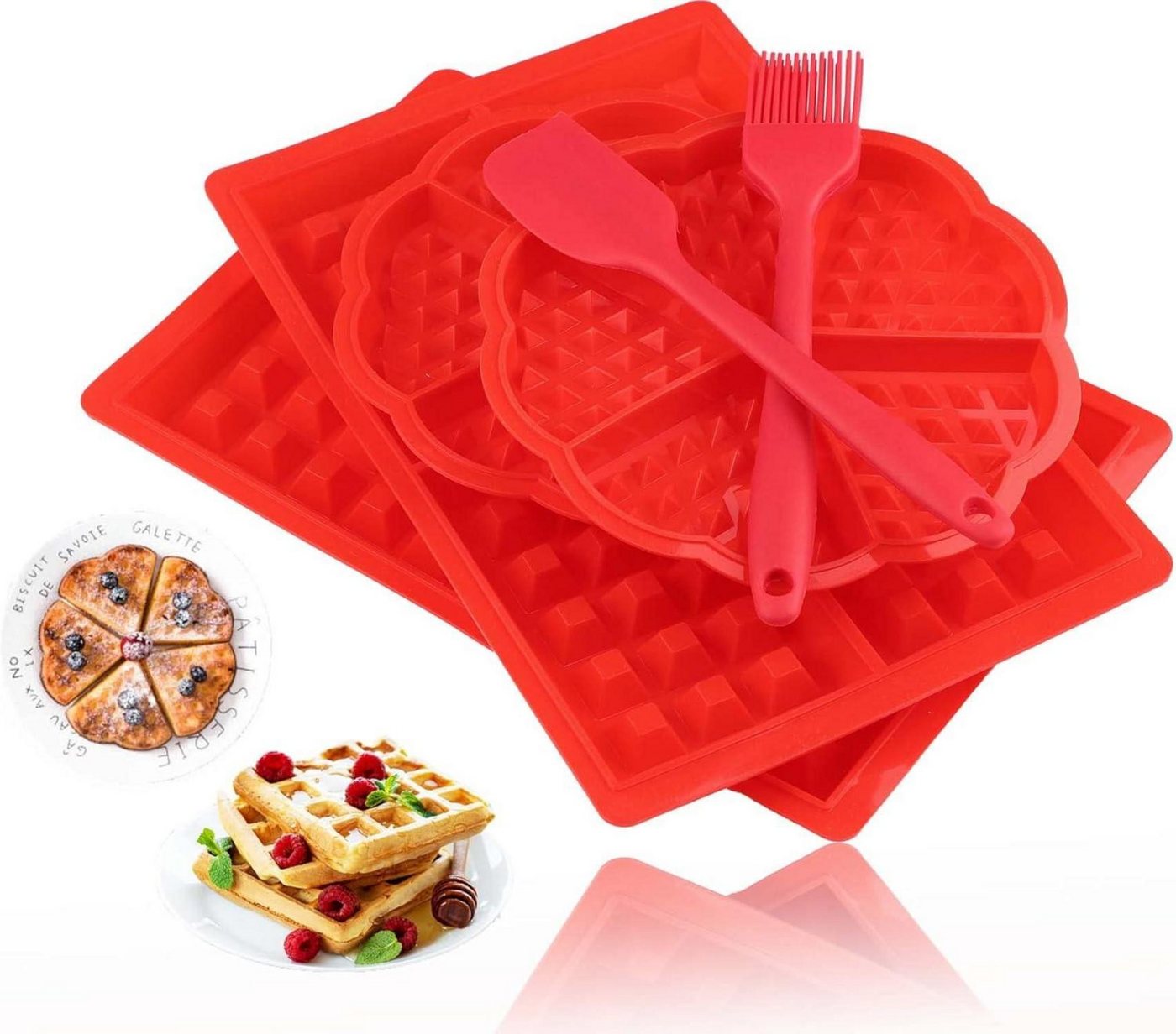 LuxusKollektion Back-Set Silikon Waffelform Backform 4 Stück Schokoladen Süßigkeiten Formen Rot von LuxusKollektion