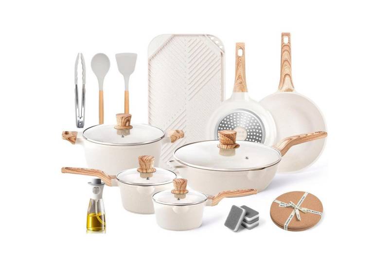 LuxusKollektion Back-Set Töpfe Pfannen Induktion Antihaft Granit Cookware Set Griddle Beige von LuxusKollektion
