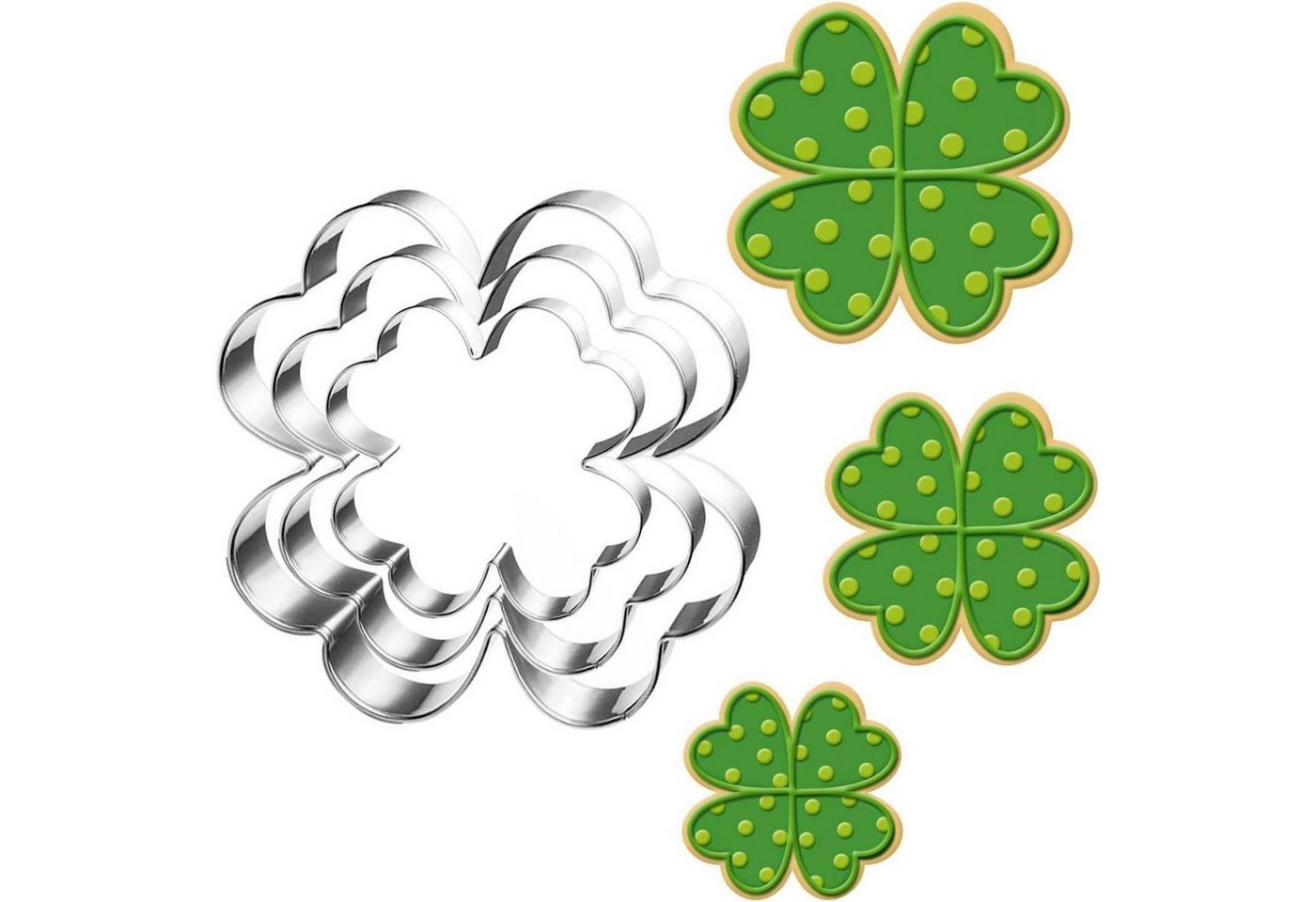 LuxusKollektion Backform Ausstecher Plätzchen Set 8,9cm 6,7cm 5,2cm St Patrick Day Kleeblatt von LuxusKollektion