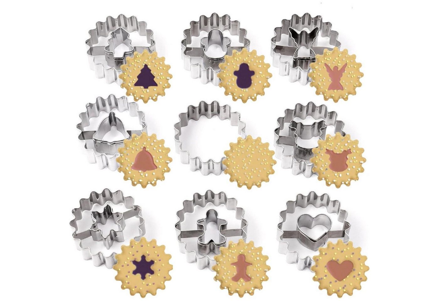 LuxusKollektion Backform Ausstecher Plätzchen Set 9 Stück Edelstahl Linzer Kekse Weihnachten von LuxusKollektion