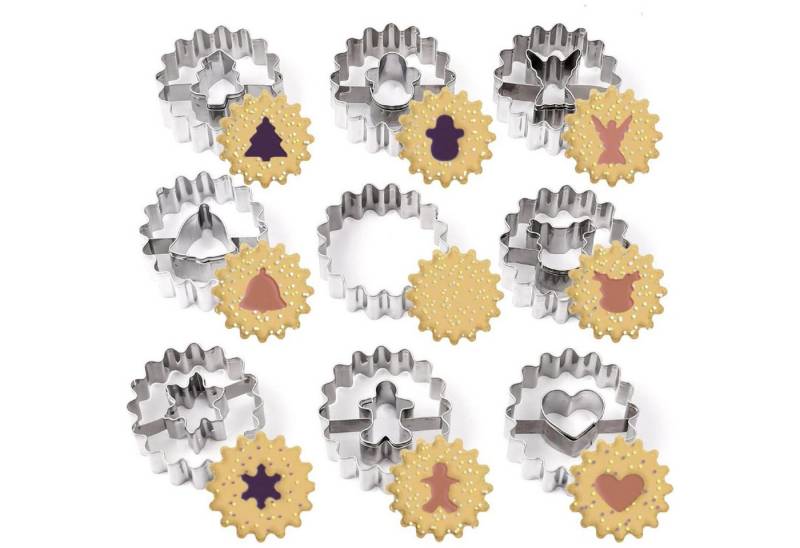 LuxusKollektion Backform Ausstecher Plätzchen Set 9 Stück Edelstahl Linzer Kekse Weihnachten von LuxusKollektion