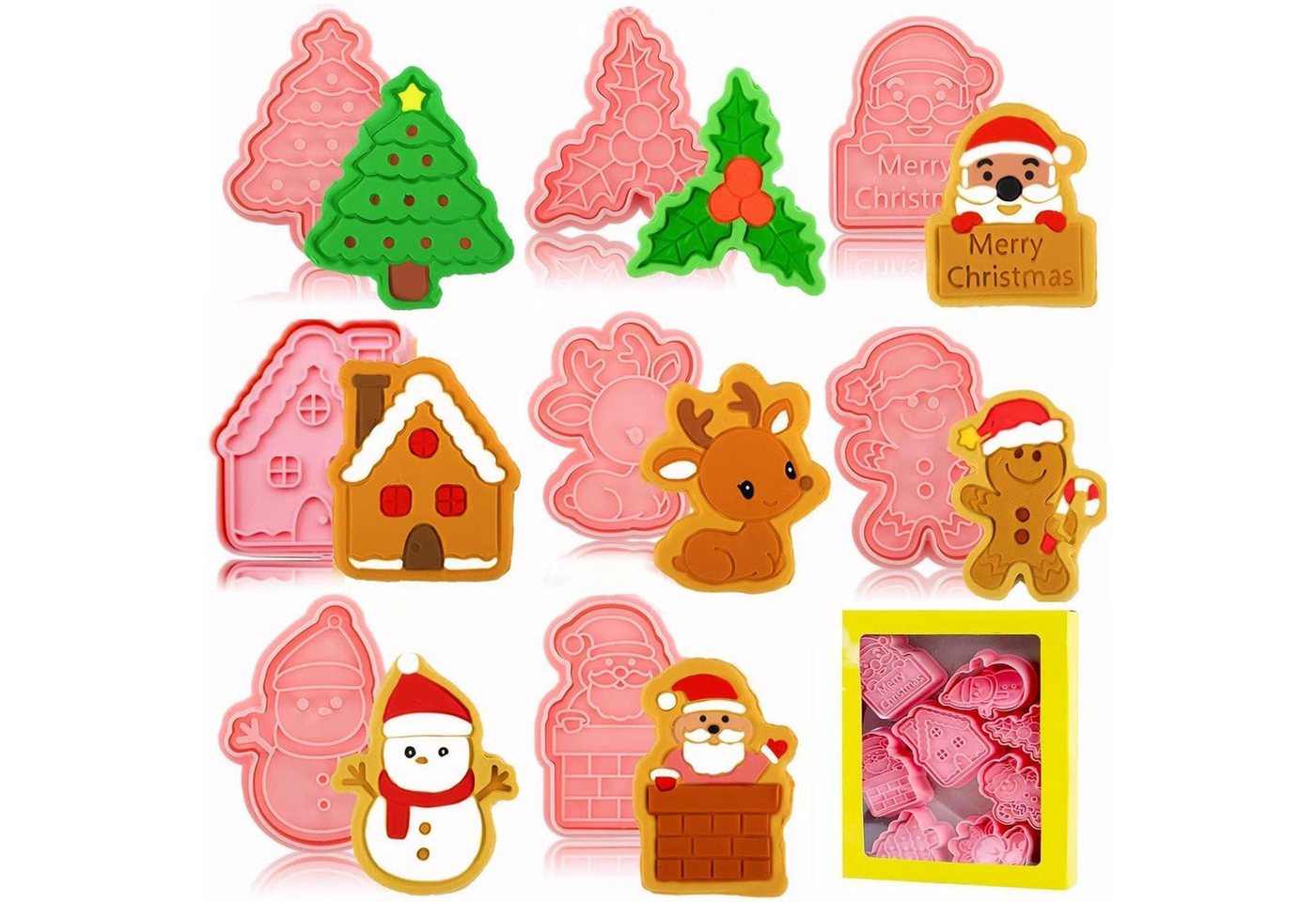 LuxusKollektion Backform Ausstechförmchen 8 3D Keksausstecher Plätzchen Backen Rosa Weihnachten von LuxusKollektion