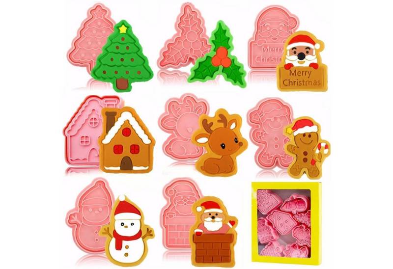LuxusKollektion Backform Ausstechförmchen 8 3D Keksausstecher Plätzchen Backen Rosa Weihnachten von LuxusKollektion