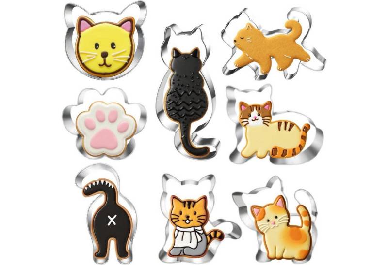 LuxusKollektion Backform Ausstechformen Edelstahl 8teilig Keksausstecher Plätzchen Katze von LuxusKollektion