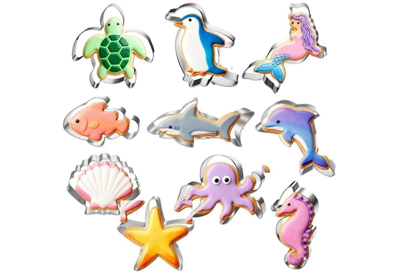 LuxusKollektion Backform Ausstechformen Meeresgeschöpf Edelstahl 10teilig Plätzchen Seegeweih von LuxusKollektion