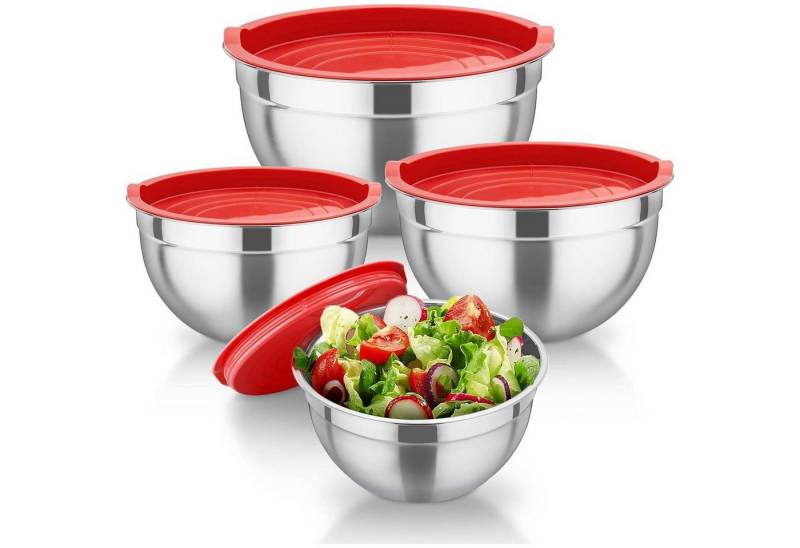 LuxusKollektion Backform Rührschüssel 4er Set Edelstahl Deckel Spülmaschinenfest Rot von LuxusKollektion
