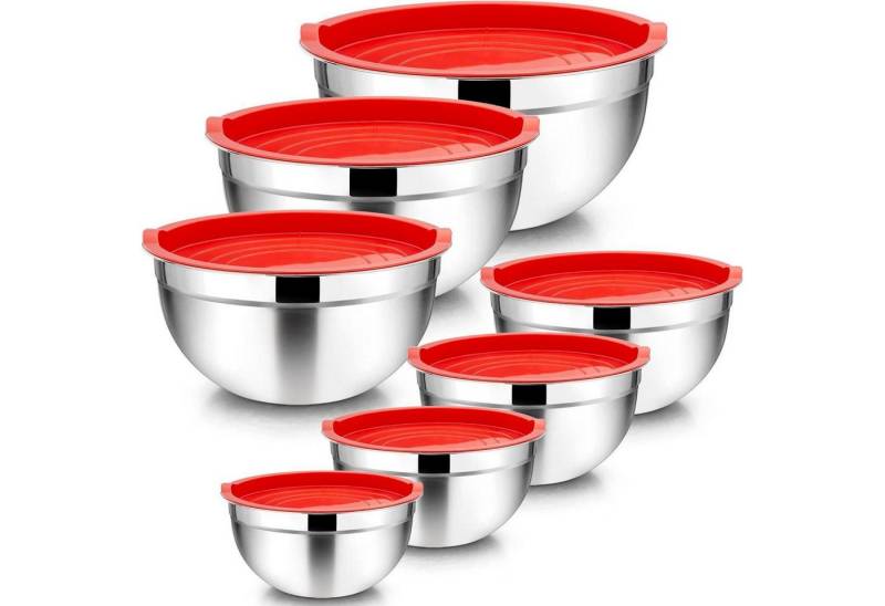 LuxusKollektion Backform Rührschüssel 7er Set Edelstahl Luftdicht Spülmaschinenfest Rot 7 von LuxusKollektion
