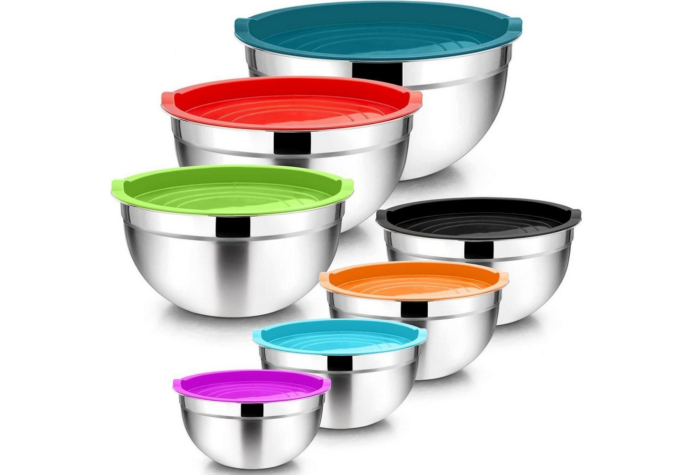 LuxusKollektion Backform Rührschüssel 7tlg Edelstahl Luftdicht Deckel Stapelbar Bunt 7 von LuxusKollektion