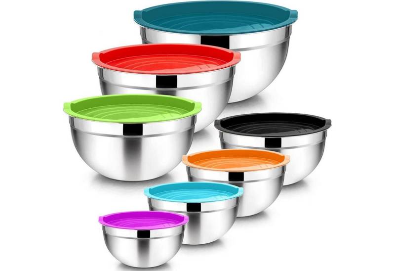 LuxusKollektion Backform Rührschüssel 7tlg Edelstahl Luftdicht Deckel Stapelbar Bunt 7 von LuxusKollektion