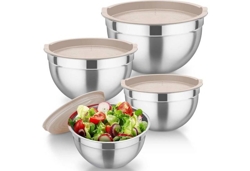 LuxusKollektion Backform Rührschüssel Edelstahl Schüsselset 4er Deckel Khaki von LuxusKollektion