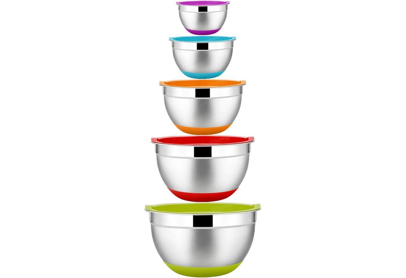 LuxusKollektion Backform Rührschüssel Set 5teilig Edelstahl Deckel Bunt Mit Silikonboden von LuxusKollektion