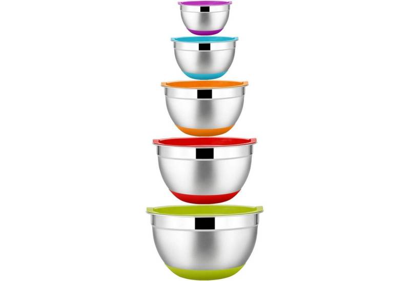 LuxusKollektion Backform Rührschüssel Set 5teilig Edelstahl Deckel Bunt Mit Silikonboden von LuxusKollektion