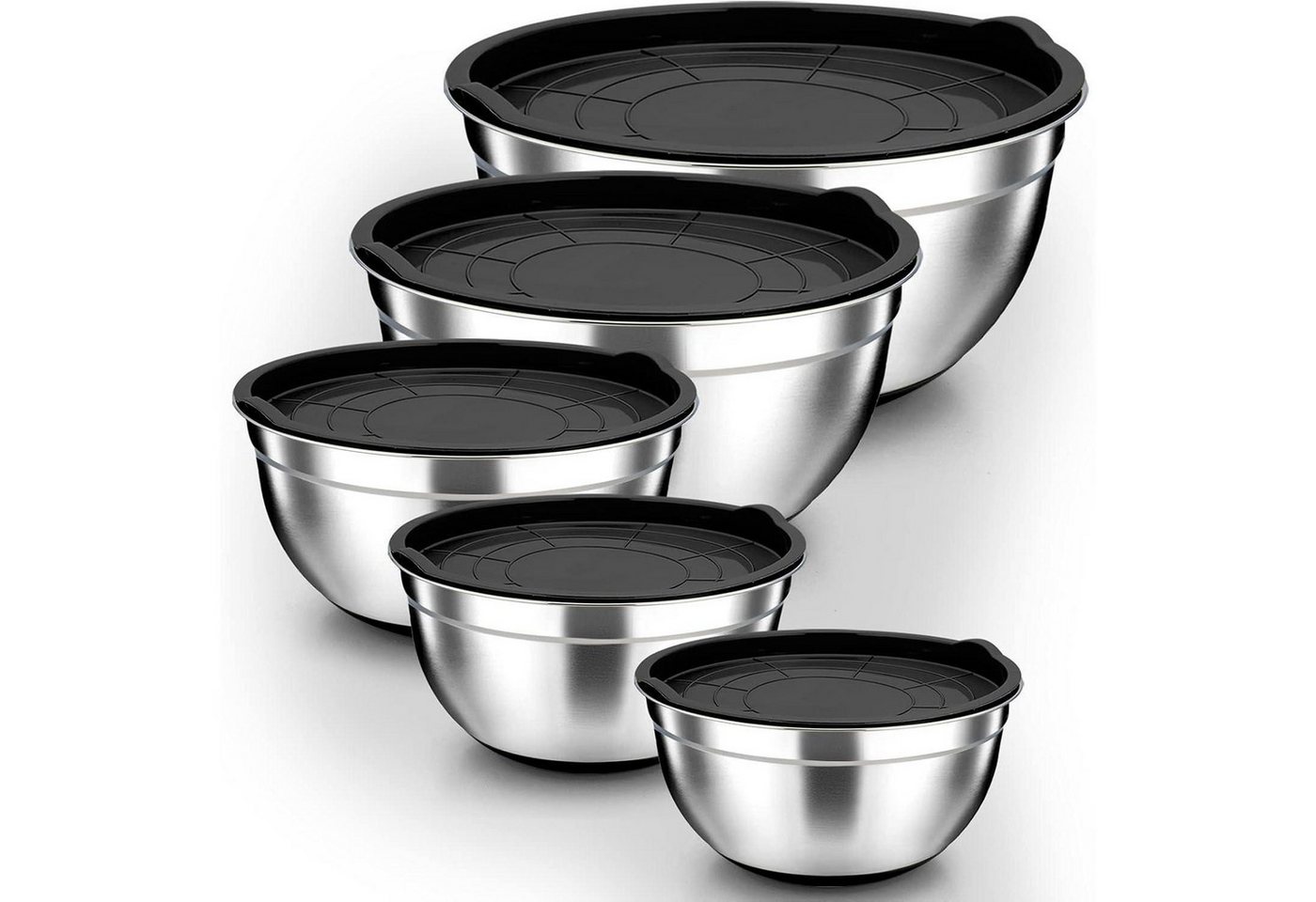 LuxusKollektion Backform Rührschüssel Set Edelstahl 5teilig Schwarz Mit Silikonboden von LuxusKollektion