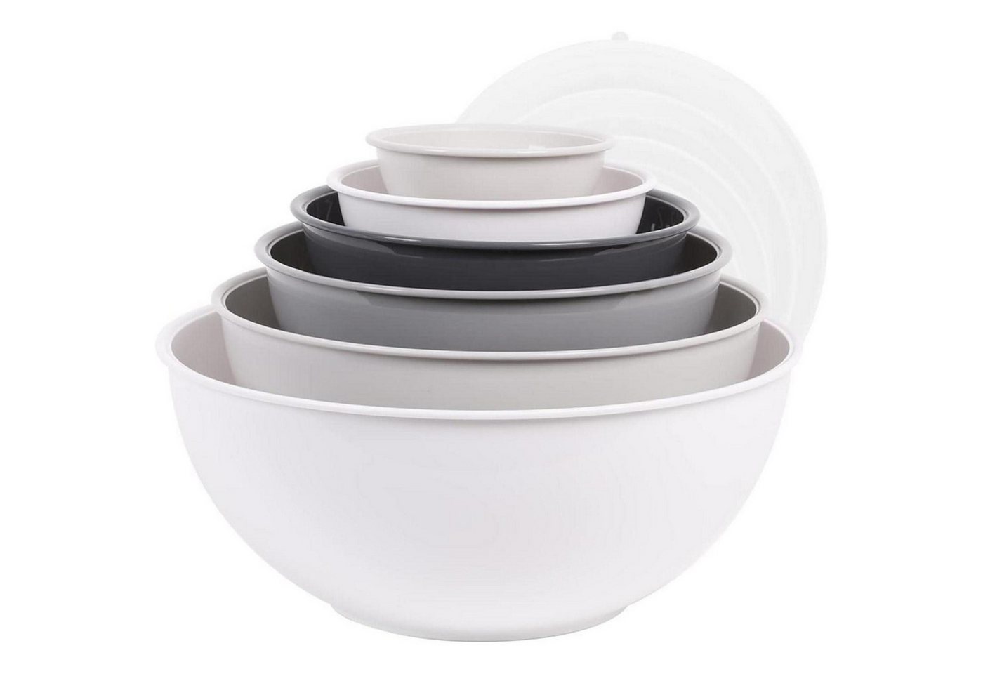 LuxusKollektion Backform Rührschüsseln Deckel 12er Pack rutschfest stapelbar Weiß Grau von LuxusKollektion