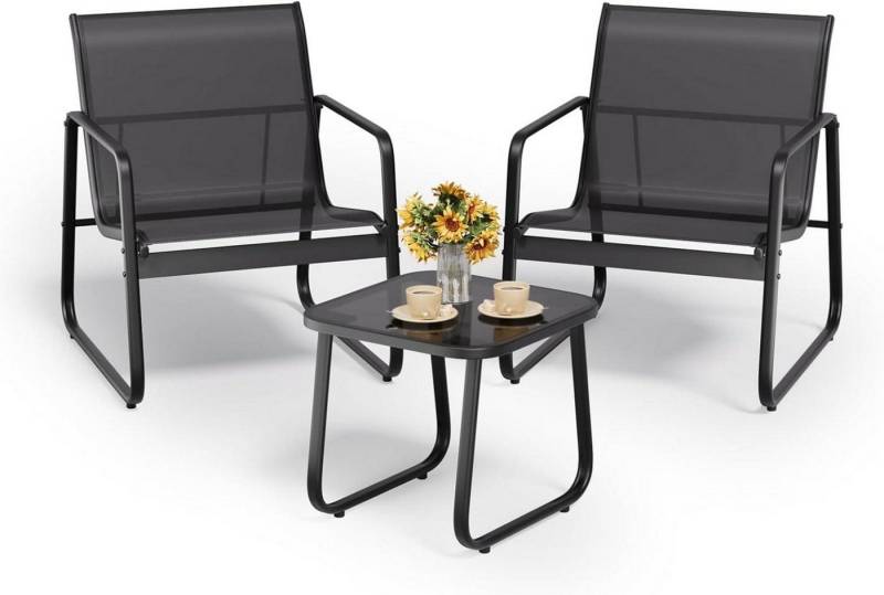 LuxusKollektion Balkonset 3-teiliges Balkon-Set, Bistro-Set mit Textilene-Gewebe, Glas-Tisch & 2 von LuxusKollektion