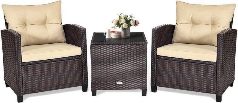 GOPLUS Balkonset 3tlg. Balkonmöbel Set Polyrattan Gartenmöbel Terrassenmöbel Tisch 2 von GOPLUS
