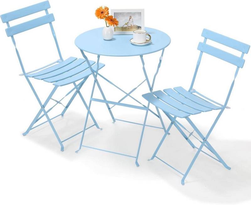 LIFERUN Balkonset Bistro Set 3 Teilig Klappbar Blau Balkonmöbel Wetterfest von LIFERUN