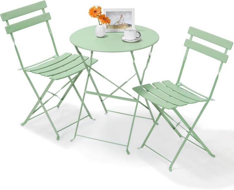 LIFERUN Balkonset Gartenmöbel Bistro Set Metall Klappbar 3teilig Grün UV-beständig von LIFERUN