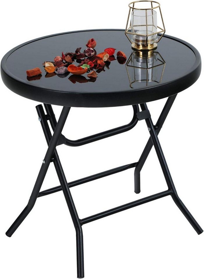 PHI VILLA Balkonset Klappbarer Runder Gartentisch Glas Metall Balkontisch wetterfest von PHI VILLA