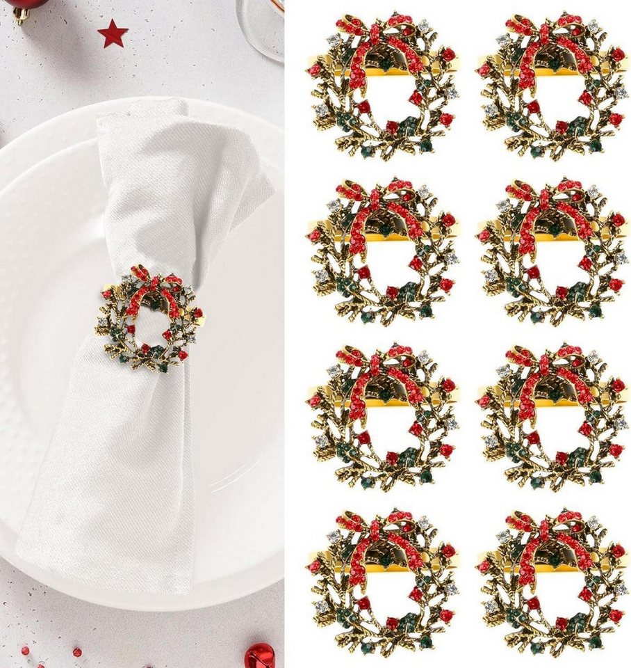 LuxusKollektion Baumbehang 8 Weihnachts Serviettenringe Gold mit Strass für Tischdekoration von LuxusKollektion