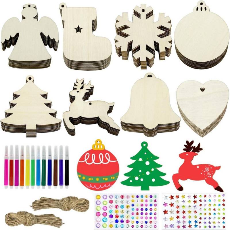 LuxusKollektion Baumbehang 80 Holz-Weihnachtsanhänger Bastelset DIY Weihnachtsbaumschmuck von LuxusKollektion