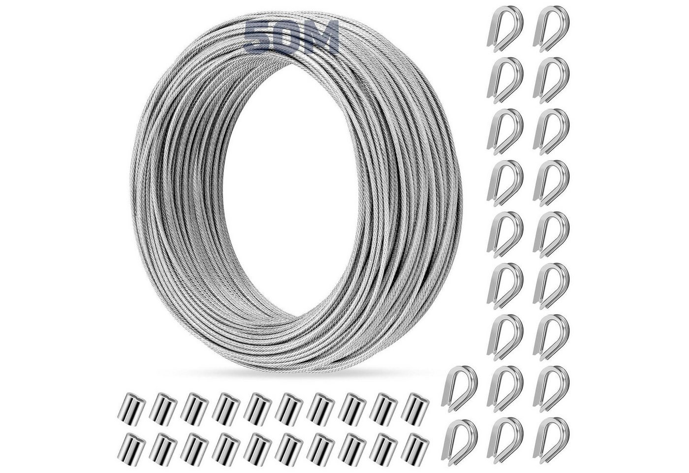 LuxusKollektion Bauschlüssel Drahtseil 2mm 50m Edelstahl304 Kauschen Crimphülsen GSS-50m LuxusKollektion Bauschlüssel Drahtseil 2mm 50m Edelstahl304 Kauschen Crimphülsen GSS-50m von LuxusKollektion