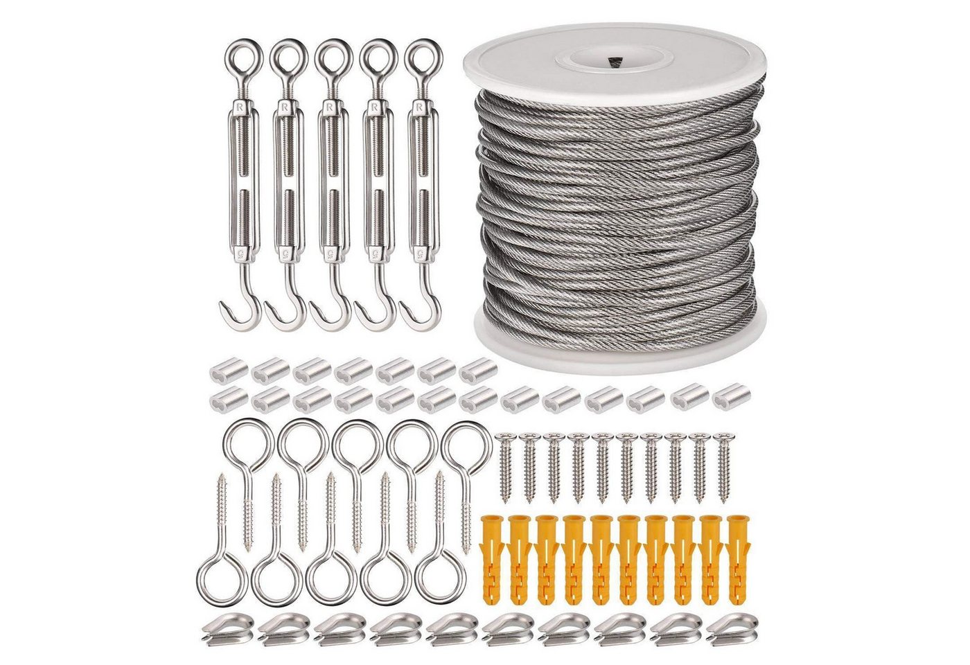 LuxusKollektion Bauschlüssel Edelstahlseil 2mm PVC ummantelt Ösen Haken 304 Wäscheleine 66pcs LuxusKollektion Bauschlüssel Edelstahlseil 2mm PVC ummantelt Ösen Haken 304 Wäscheleine 66pcs von LuxusKollektion