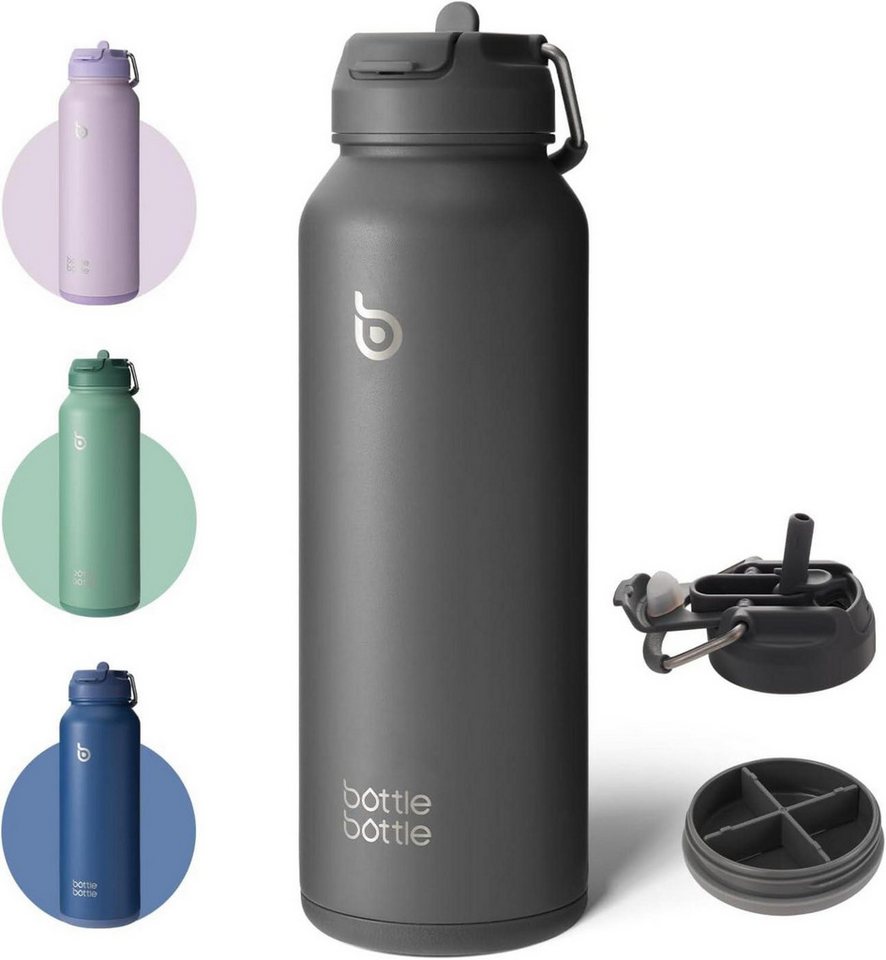 LuxusKollektion Becher Sport-Wasserflasche aus Edelstahl 1,2 l isoliert mit Strohhalm und von LuxusKollektion