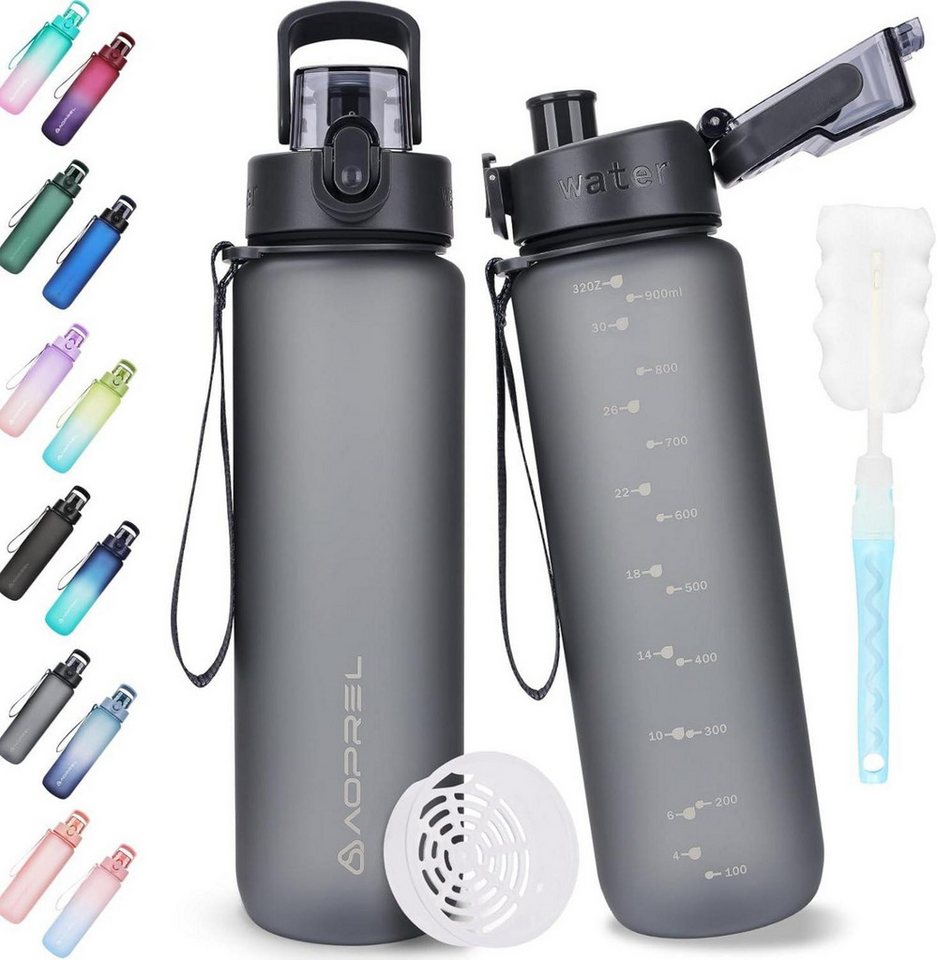 LuxusKollektion Becher Trinkflasche 1l BPA-Frei Tritan Sport Auslaufsicher Fitness Grau von LuxusKollektion
