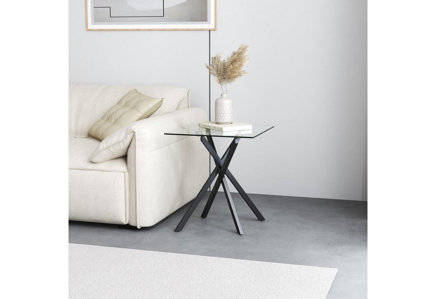 LuxusKollektion Beistelltisch Beistelltisch Quadratisch Glas Metallgestell 40x40x50cm Schwarz von LuxusKollektion