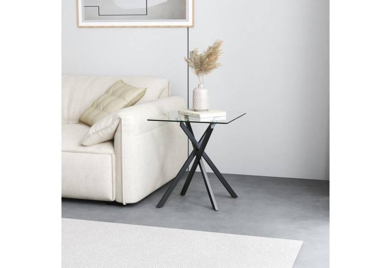 LuxusKollektion Beistelltisch Beistelltisch Quadratisch Glas Metallgestell 40x40x50cm Schwarz von LuxusKollektion